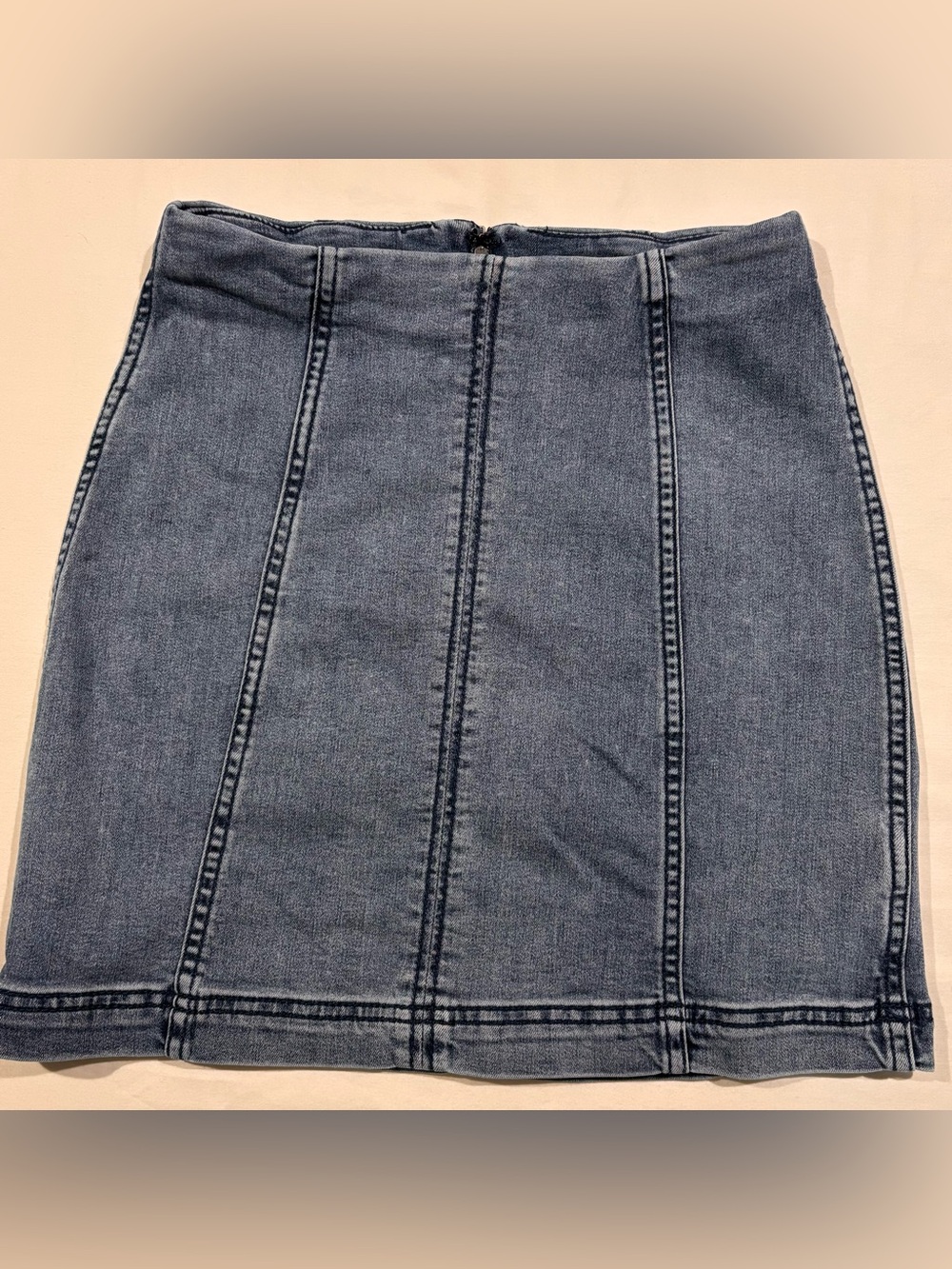 Free People Panel-Stitched Denim Mini Skirt in Washed Blue